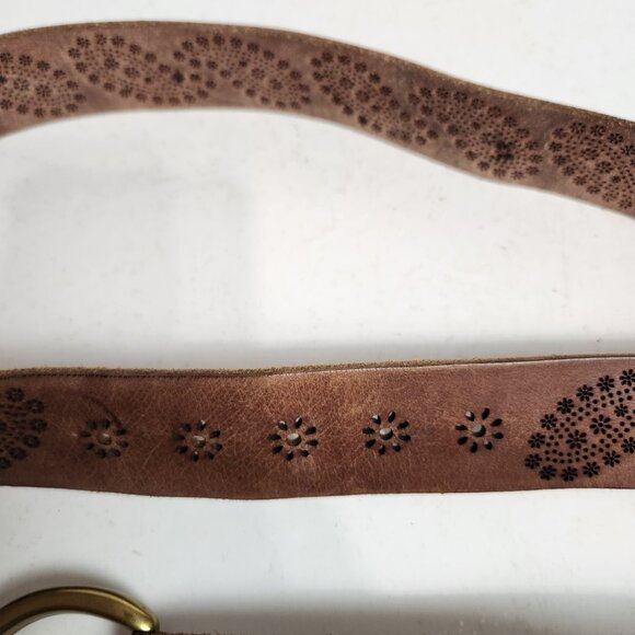 Lucky Brand Sun Flower Floral Leather Belt Lazer Cut Brown Large - Picture 4 of 9